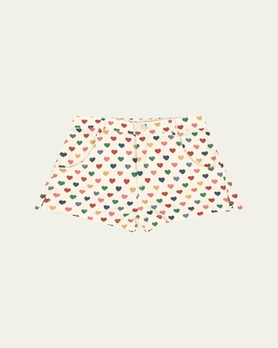 Girl's Frankie Multicolor Heart-Print Shorts, Size 4-10